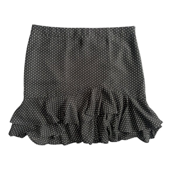 Ann Taylor Black Skirt White Polka Dot Knee Length Skirt Lined Ruffles - Size 14 - Picture 2 of 16